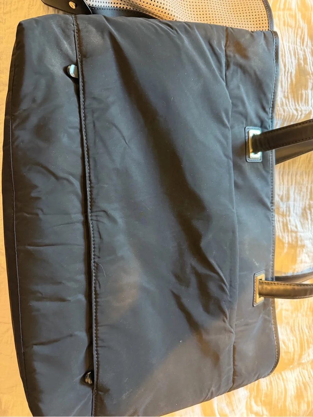 Lo & Sons Black Structured Laptop Tote with Subtle Monogram